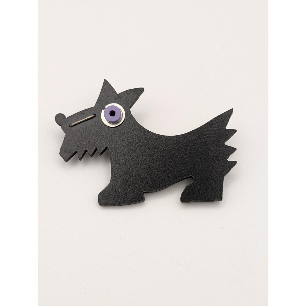 Black Scottie Dog Brooch Pin Geometric Plastic Avant Garde Novelty Jewelry